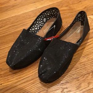 Toms Black Glitter Slip-ons